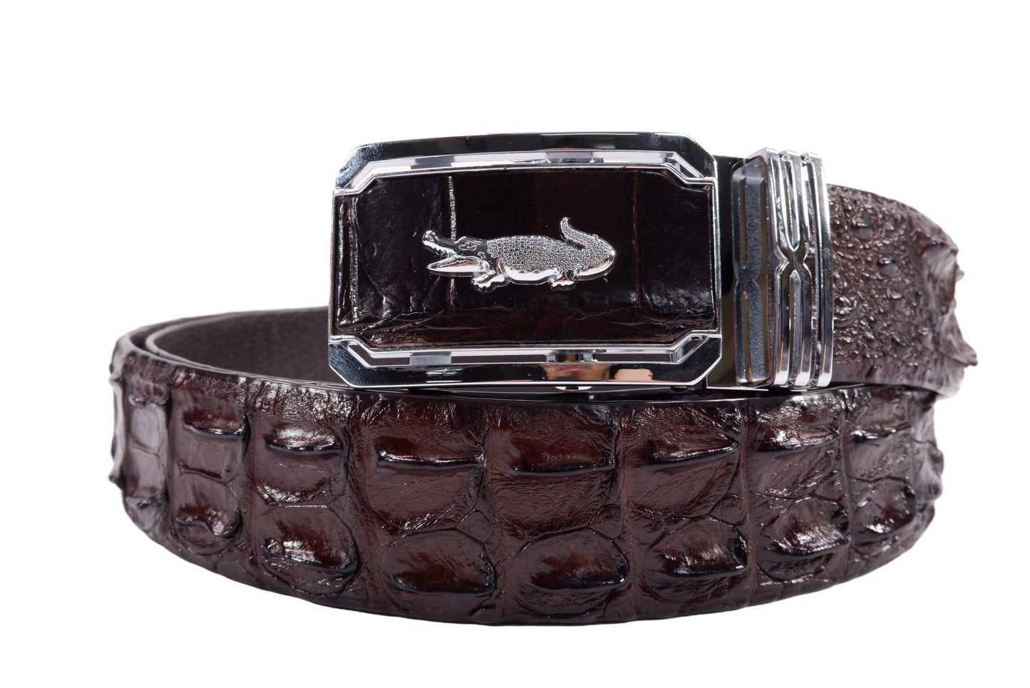 Genuine Crocodile Double Backbone Skin Leather Auto Locking Men's Belt