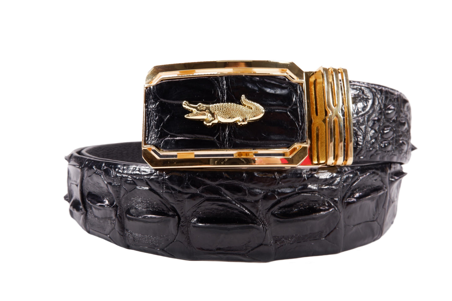 Genuine Crocodile Single Backbone Skin Leather Auto Locking Men's Belt