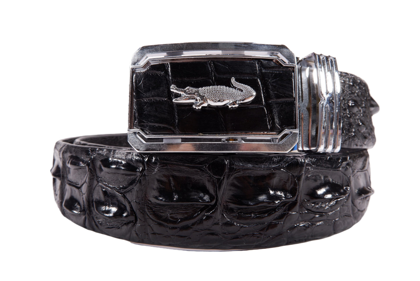 Genuine Crocodile Single Backbone Skin Leather Auto Locking Men's Belt