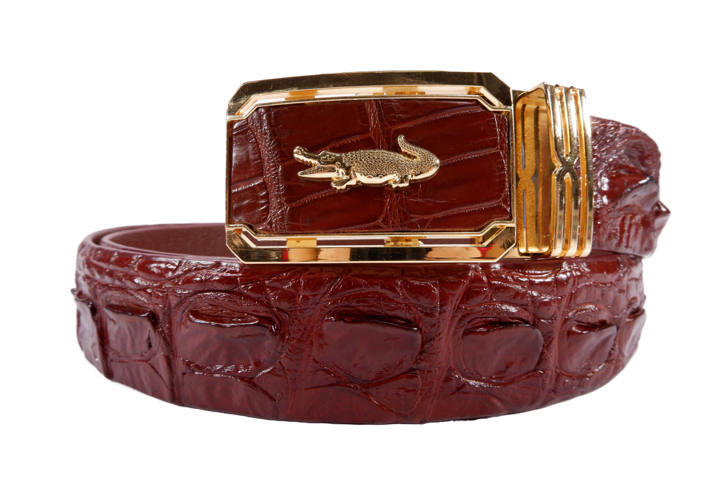 Genuine Crocodile Single Backbone Skin Leather Auto Locking Men's Belt