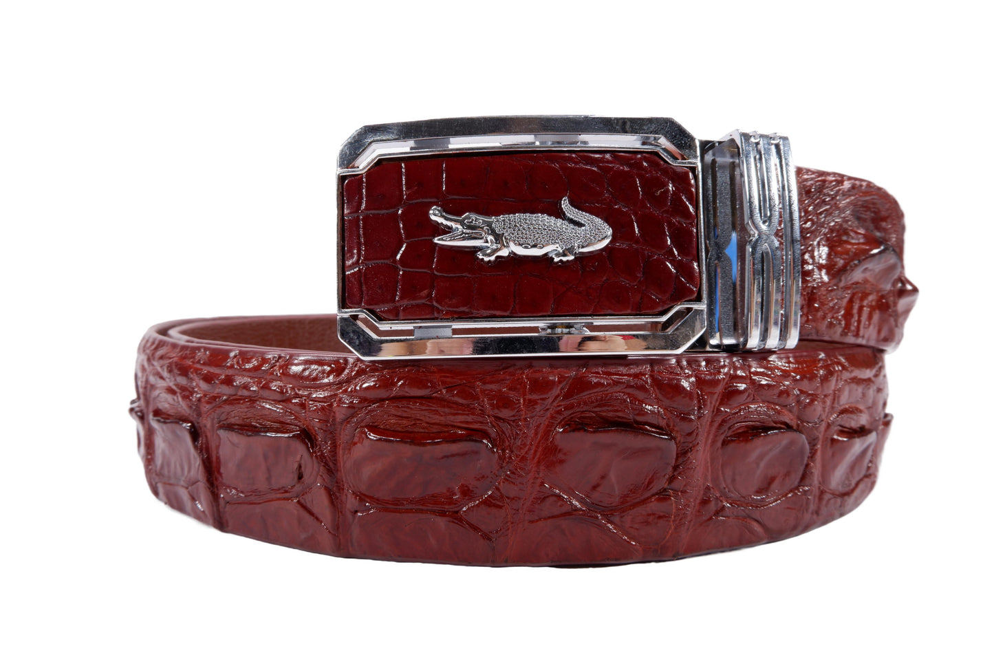 Genuine Crocodile Single Backbone Skin Leather Auto Locking Men's Belt