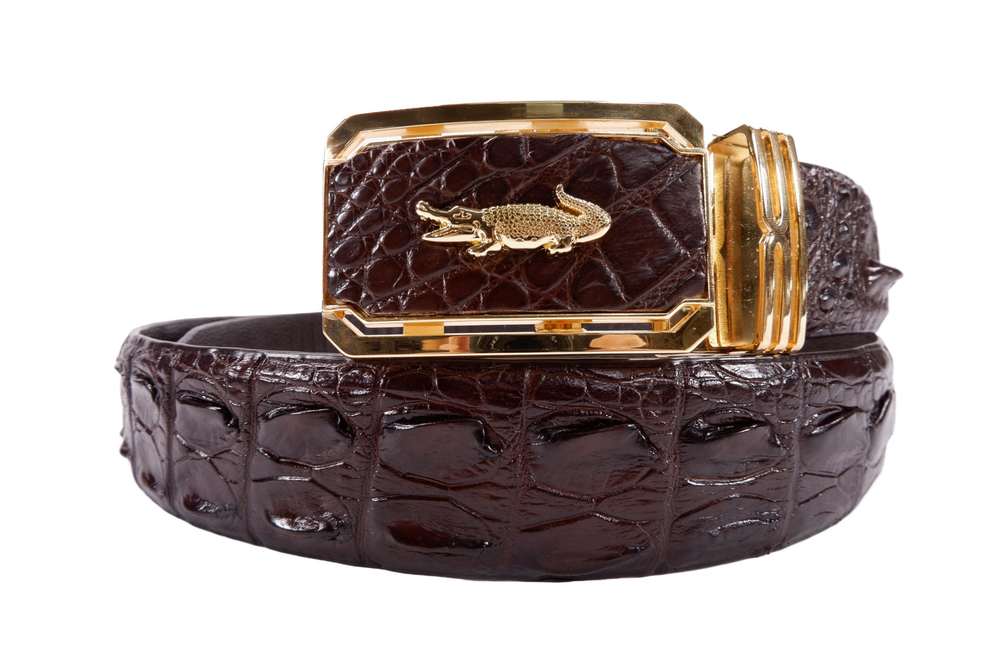 Genuine Crocodile Double Backbone Skin Leather Auto Locking Men's Belt
