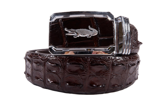 Genuine Crocodile Double Backbone Skin Leather Auto Locking Men's Belt
