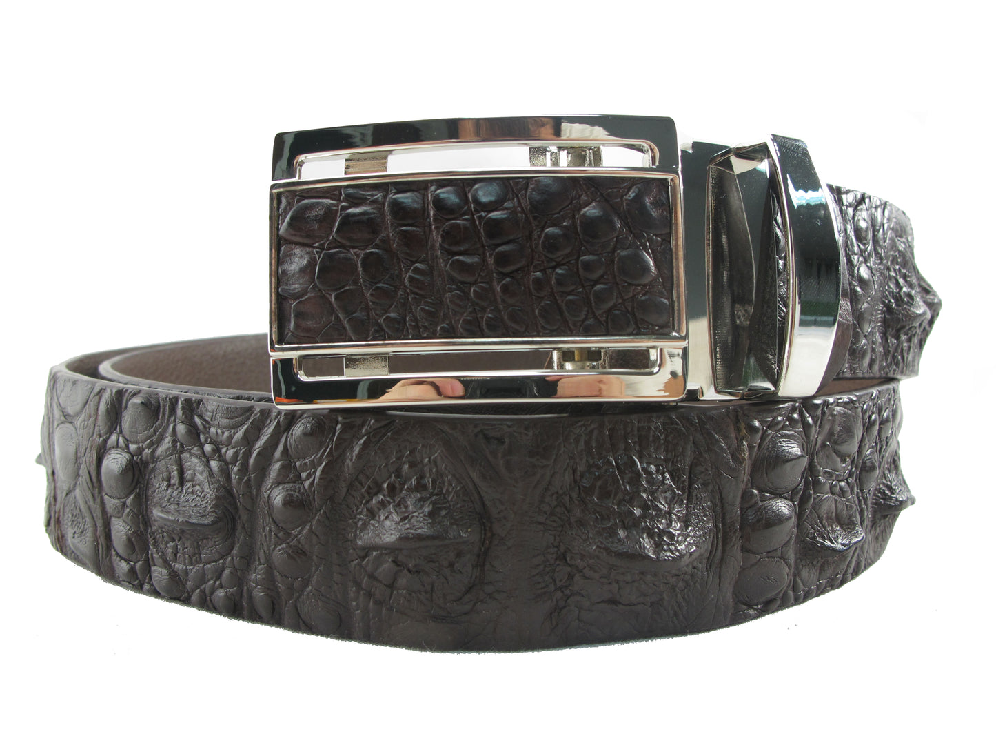 Genuine Crocodile Head Bump Skin Leather Auto Locking Men's Belt