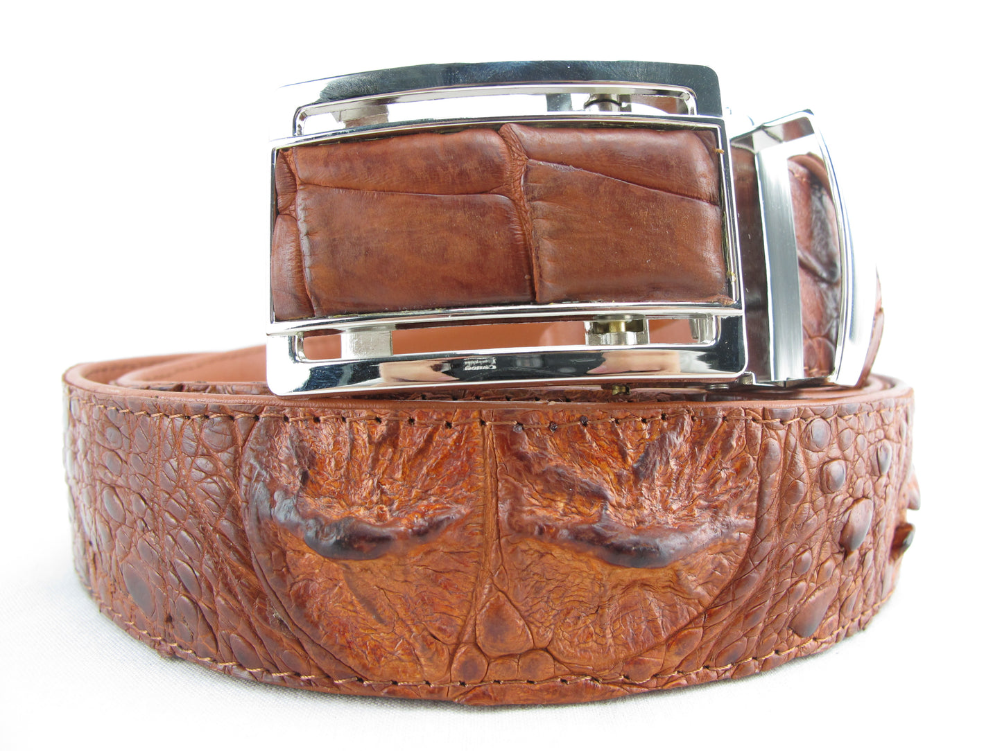 Genuine Crocodile Head Bump Skin Leather Auto Locking Men's Belt