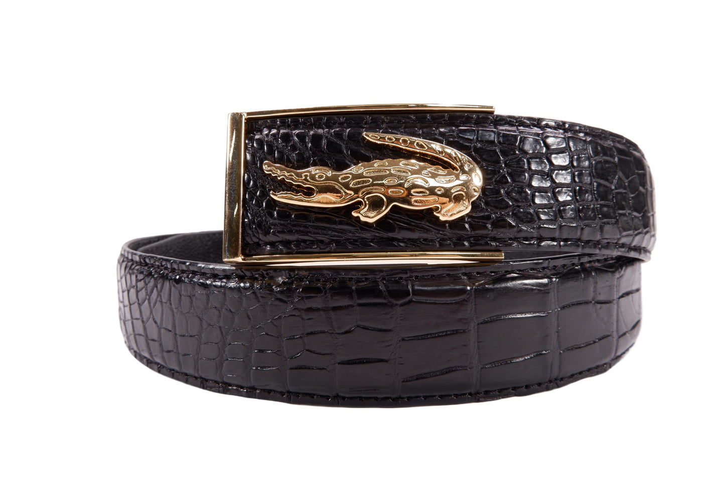 Genuine Crocodile Belly Skin Leather Auto Locking Men's Belt