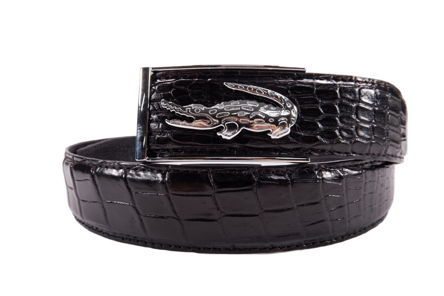 Genuine Crocodile Belly Skin Leather Auto Locking Men's Belt