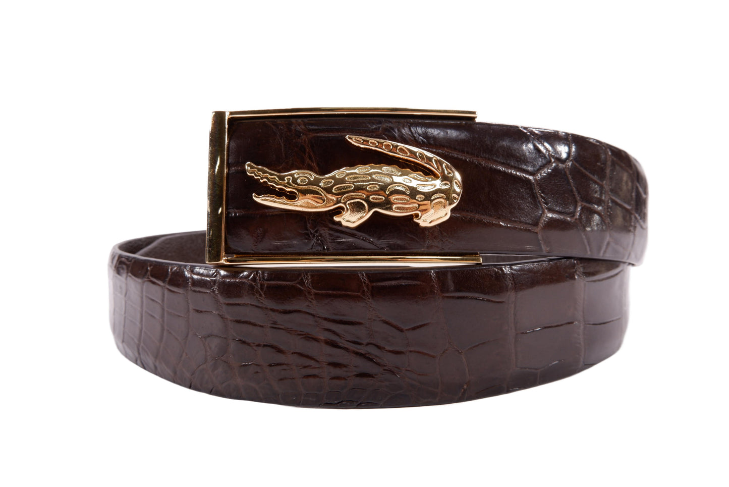 Genuine Crocodile Belly Skin Leather Auto Locking Men's Belt