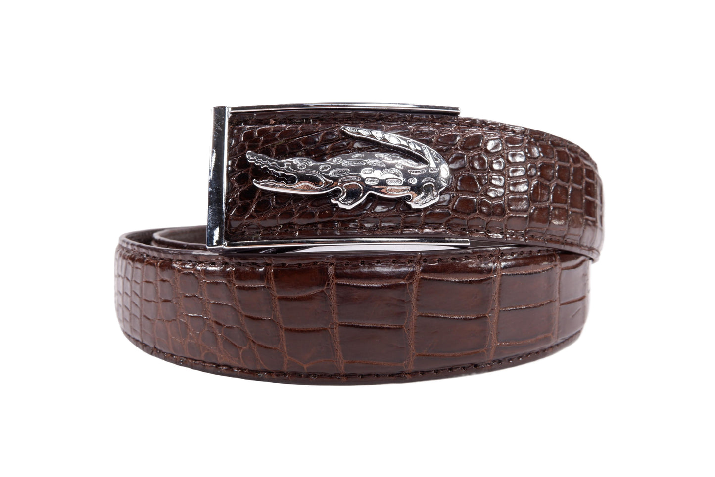 Genuine Crocodile Belly Skin Leather Auto Locking Men's Belt