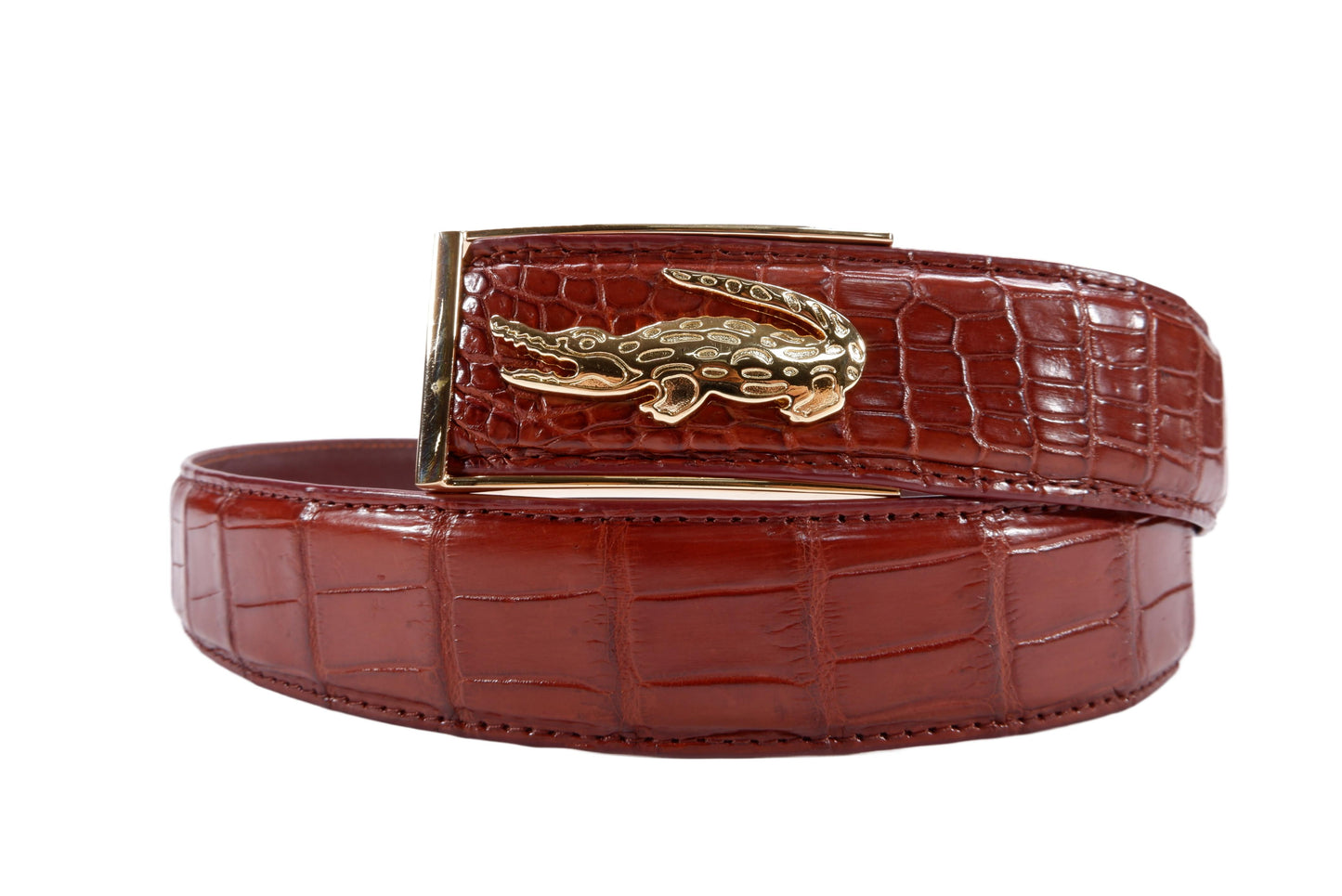 Genuine Crocodile Belly Skin Leather Auto Locking Men's Belt
