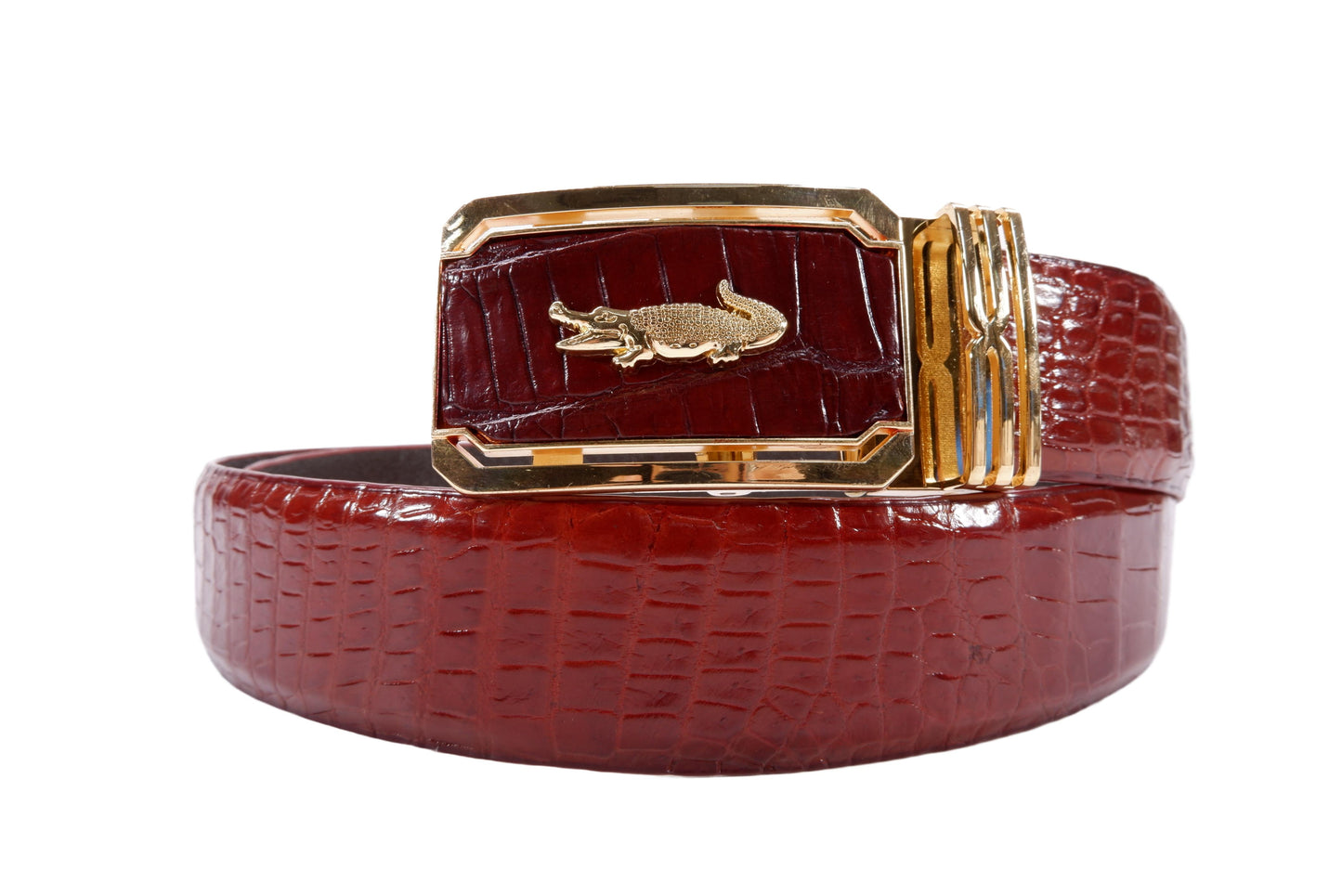 Genuine Crocodile Belly Skin Leather Auto Locking Men's Belt