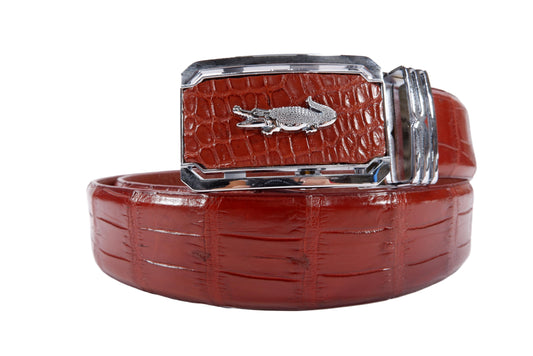 Genuine Crocodile Belly Skin Leather Auto Locking Men's Belt