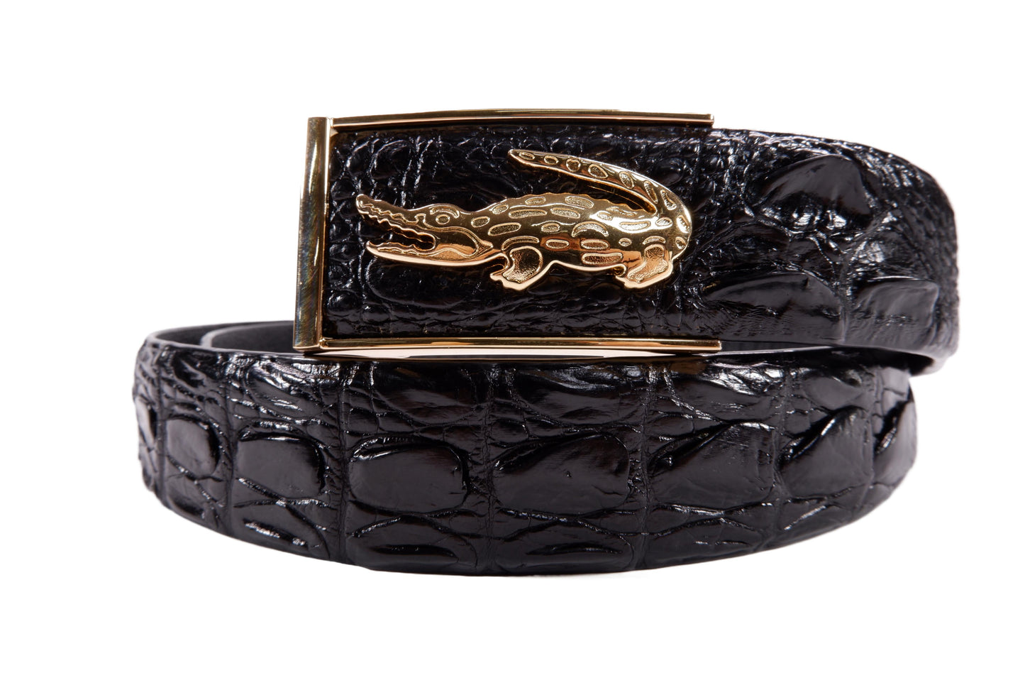 Genuine Crocodile Single Backbone Skin Leather Auto Locking Men's Belt