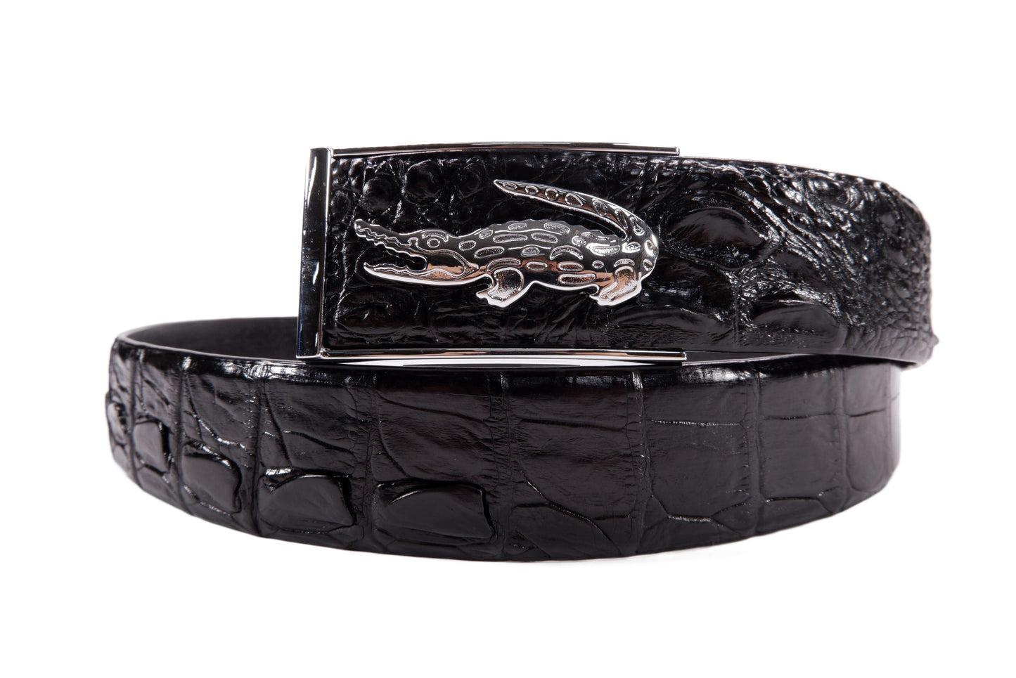 Genuine Crocodile Single Backbone Skin Leather Auto Locking Men's Belt