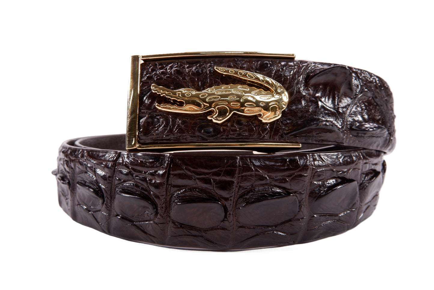 Genuine Crocodile Single Backbone Skin Leather Auto Locking Men's Belt