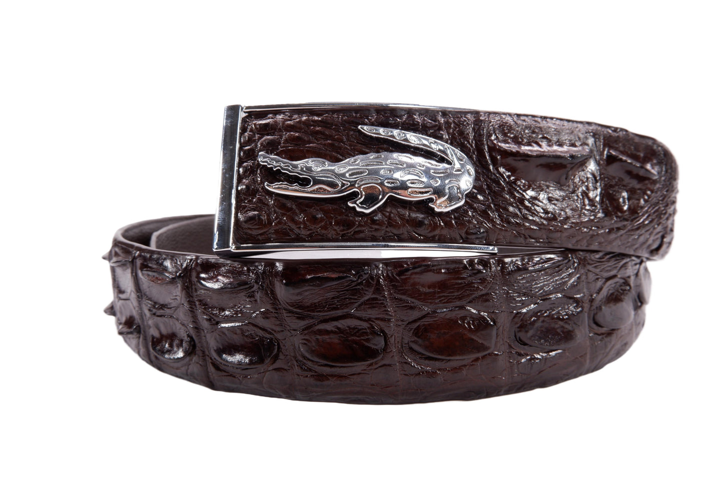 Genuine Crocodile Single Backbone Skin Leather Auto Locking Men's Belt
