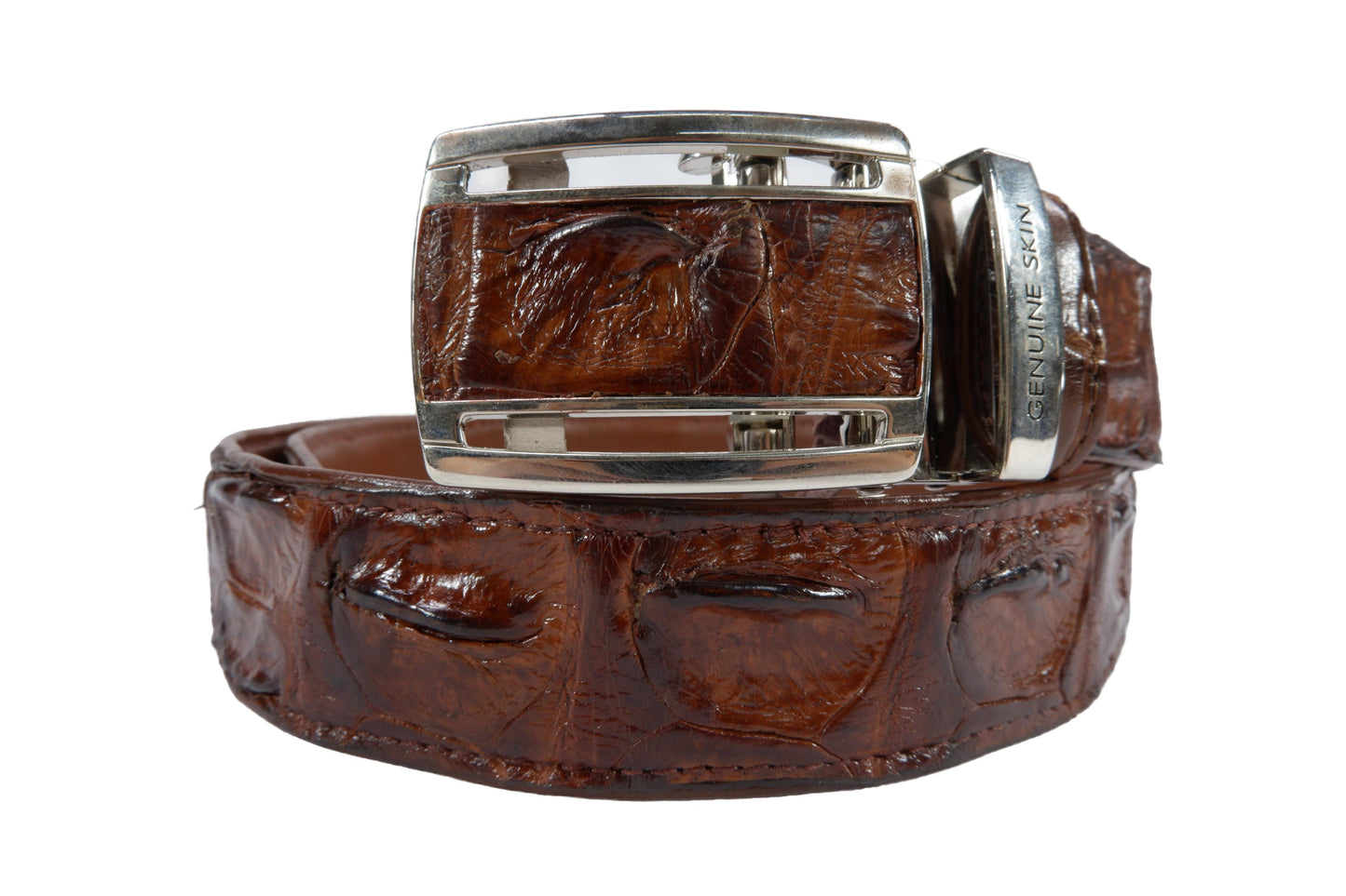 Genuine Crocodile Single Backbone Skin Leather Auto Locking Men's Belt