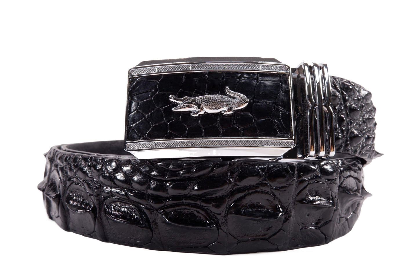 Genuine Crocodile Single Backbone Skin Leather Auto Locking Men's Belt