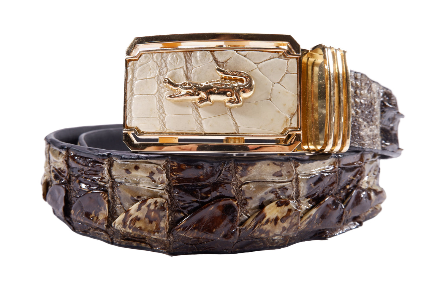 Genuine Crocodile Single Backbone Skin Leather Auto Locking Men's Belt