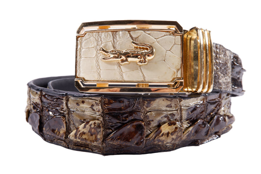 Genuine Crocodile Single Backbone Skin Leather Auto Locking Men's Belt