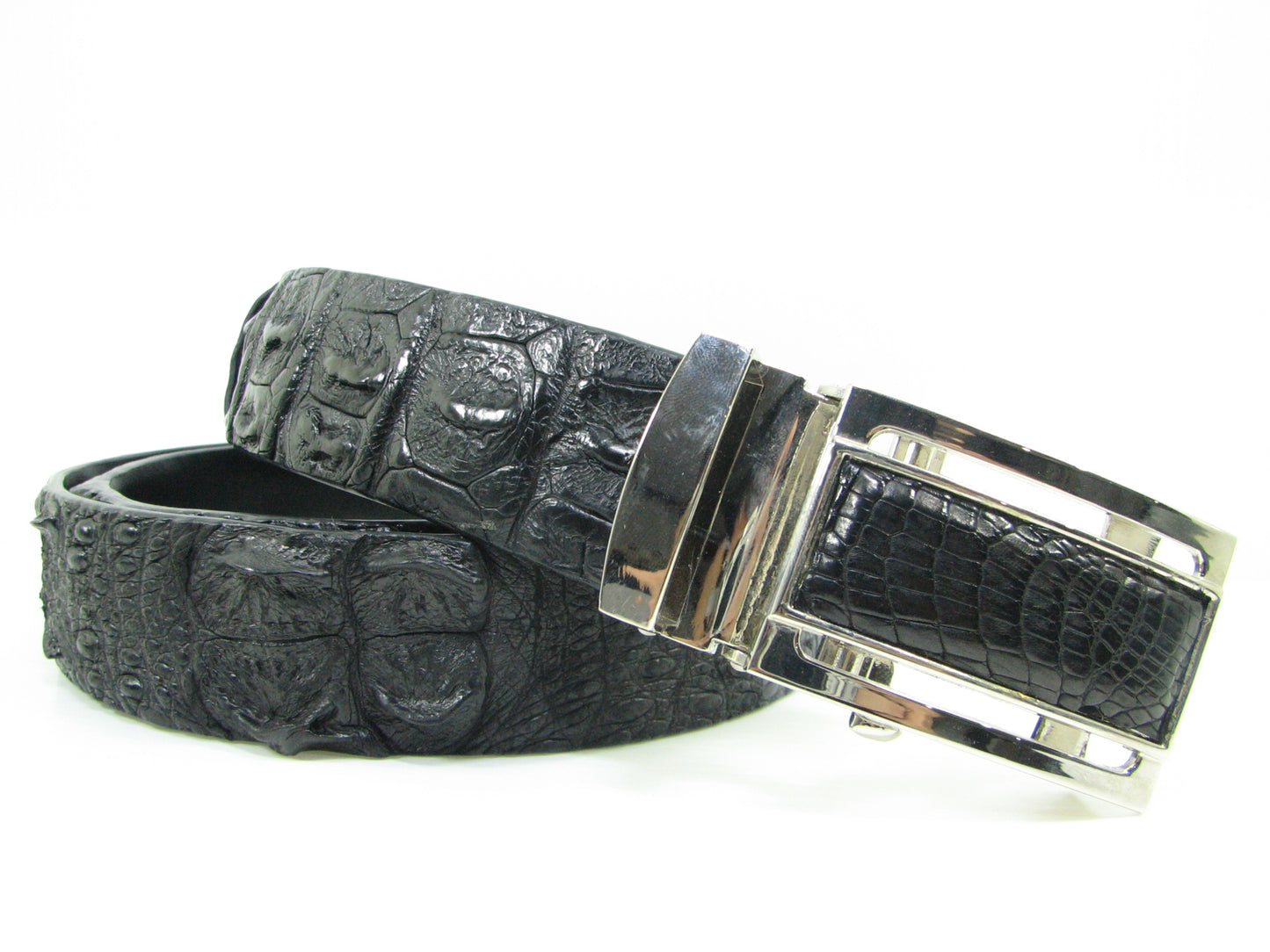 Genuine Crocodile Head Bump Skin Leather Auto Locking Men's Belt