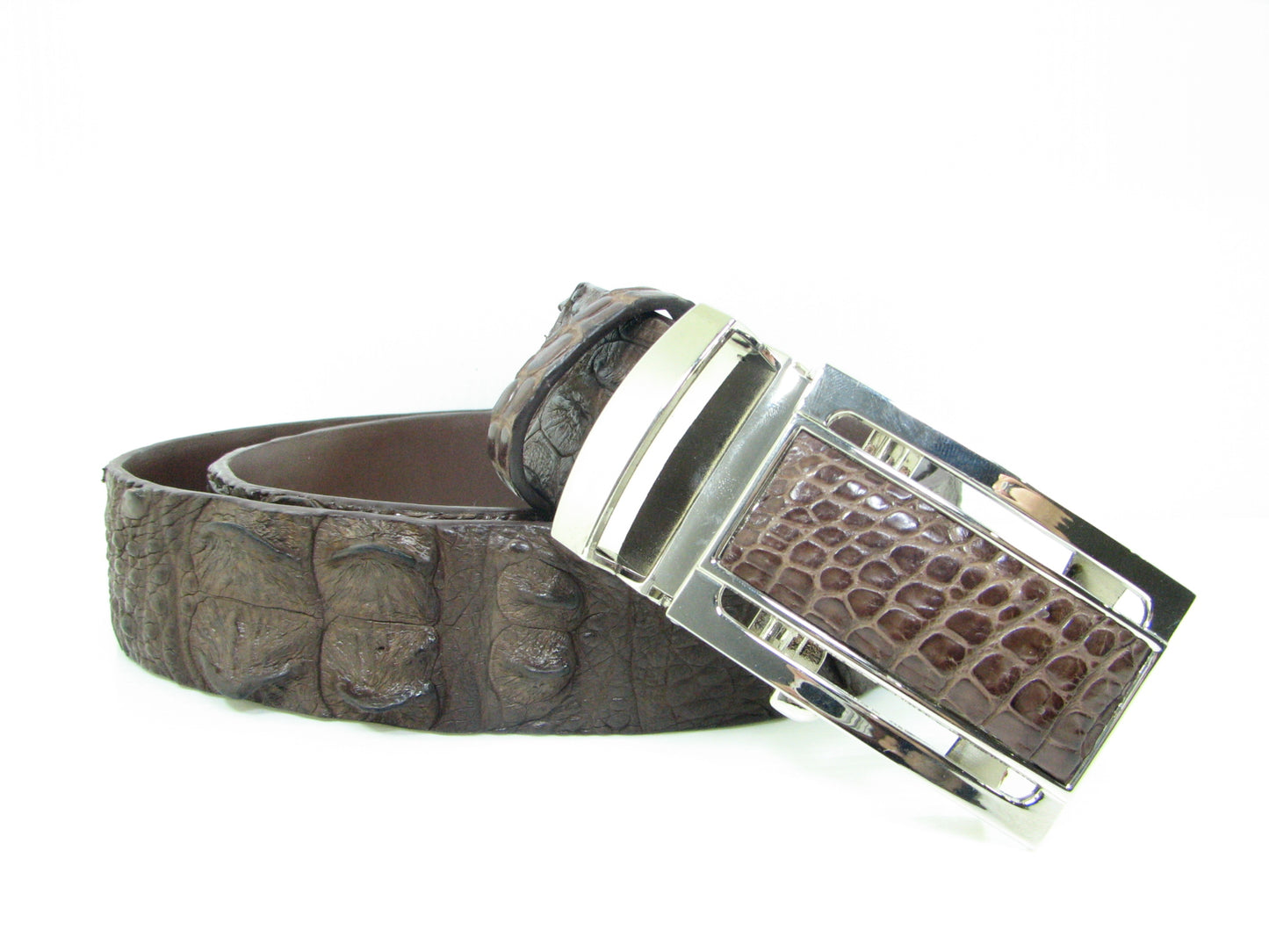 Genuine Crocodile Head Bump Skin Leather Auto Locking Men's Belt