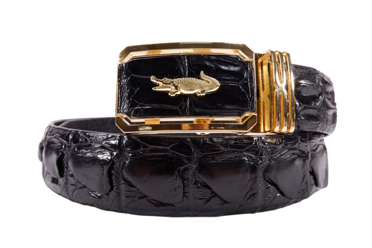 Genuine Crocodile Tail Skin Leather Auto Locking Men's Belt