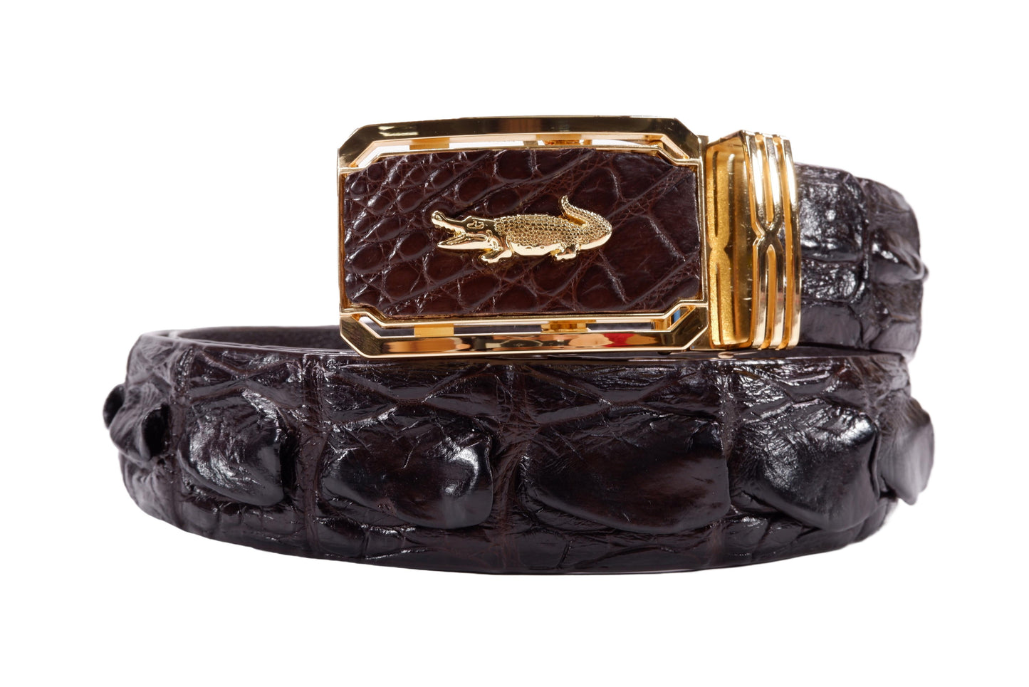 Genuine Crocodile Tail Skin Leather Auto Locking Men's Belt