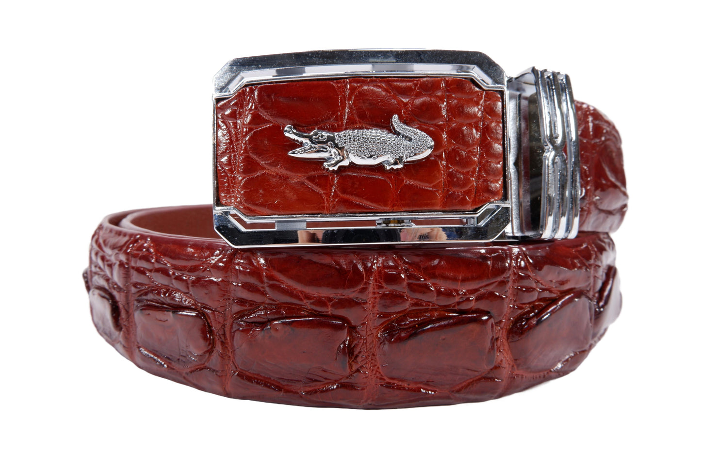 Genuine Crocodile Tail Skin Leather Auto Locking Men's Belt