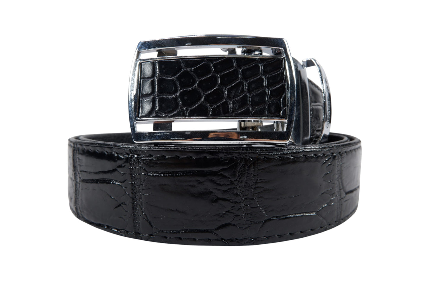 Genuine Crocodile Skin Leather Auto Locking Men's Belt