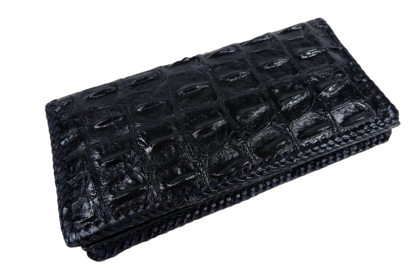 Genuine Crocodile Backbone Skin Leather Checkbook Long Handmade Wallet