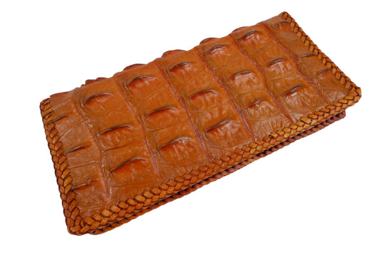Genuine Crocodile Backbone Skin Leather Checkbook Long Handmade Wallet