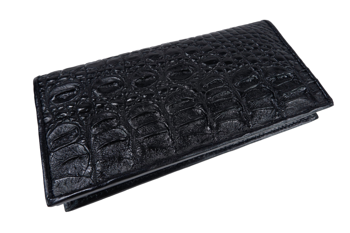 Genuine Crocodile Backbone Skin Leather Checkbook Long Wallet
