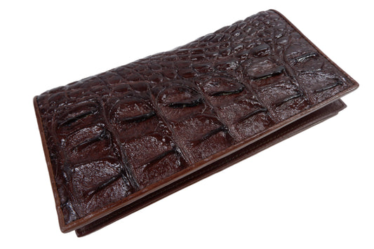 Genuine Crocodile Backbone Skin Leather Checkbook Long Wallet