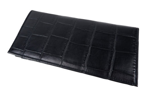 Genuine Crocodile Belly Skin Leather Checkbook Long Wallet