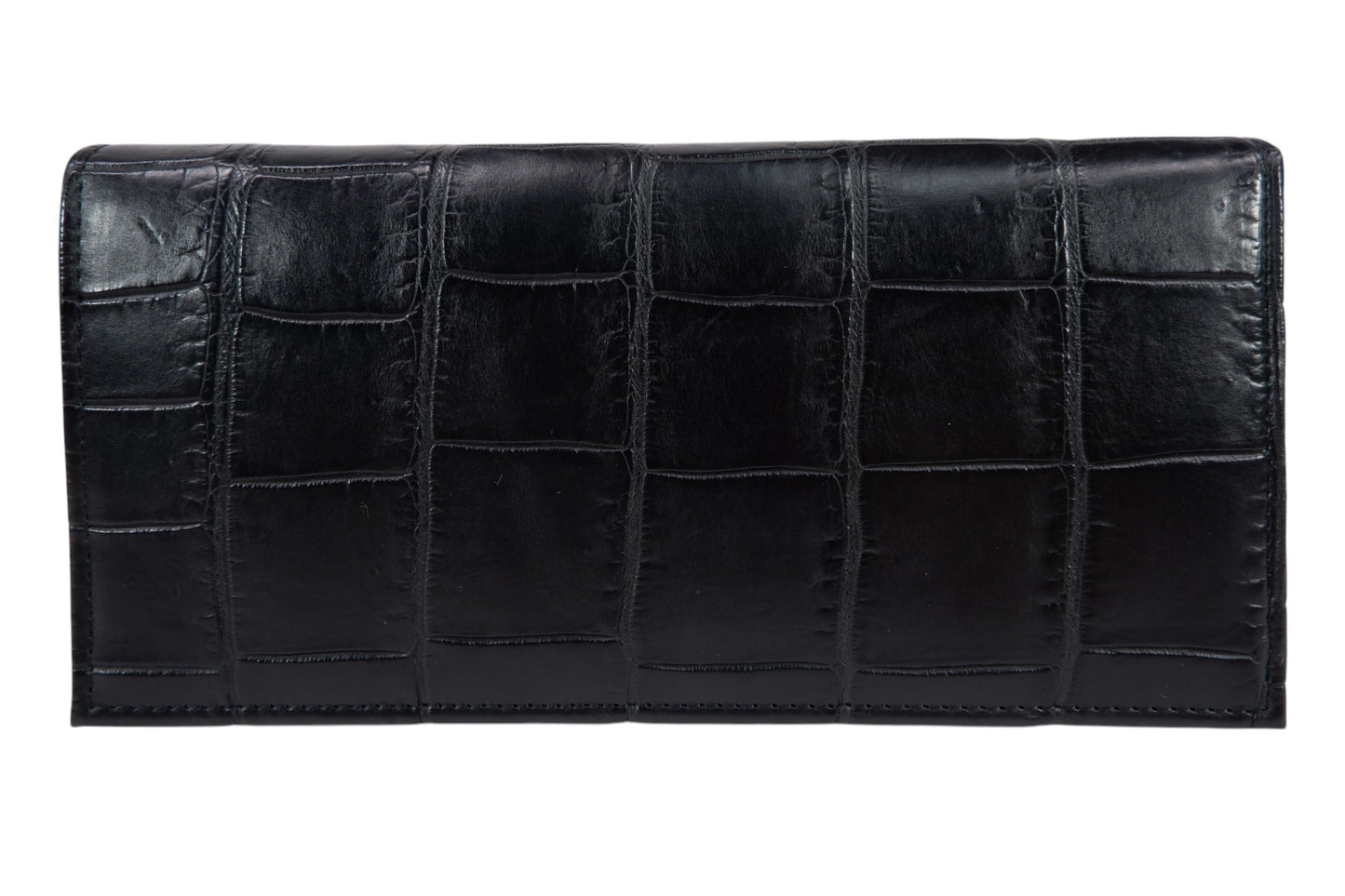 Genuine Crocodile Belly Skin Leather Checkbook Long Wallet
