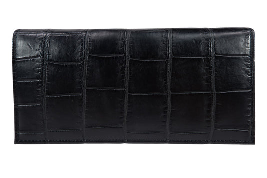 Genuine Crocodile Belly Skin Leather Checkbook Long Wallet