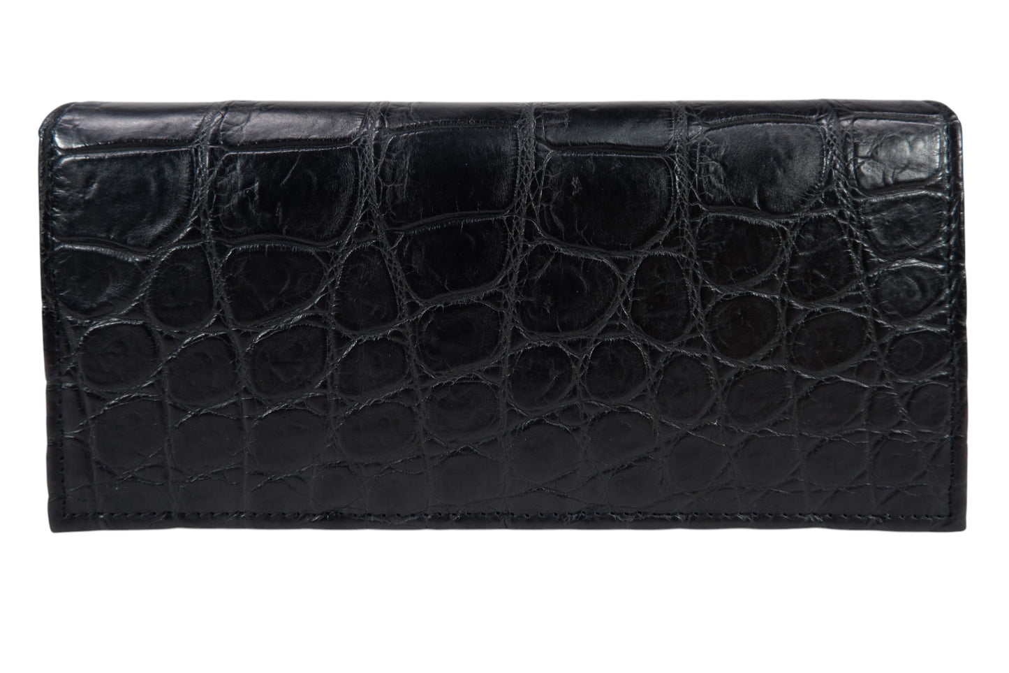 Genuine Crocodile Belly Skin Leather Checkbook Long Wallet