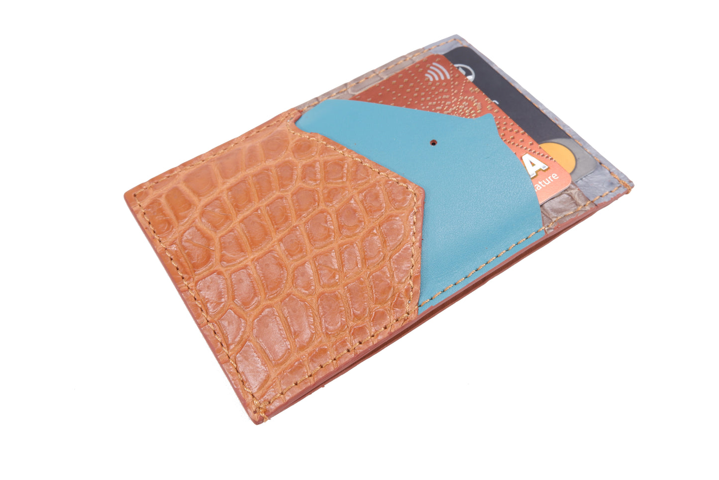 Genuine Crocodile Skin Leather Slim Vertical Business & Credit Card Holder Sleeve Wallet with Hidalgo Horse Design