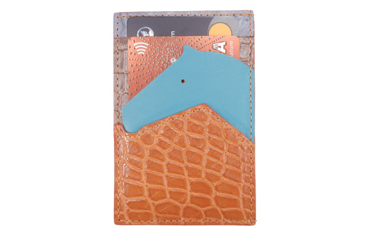 Genuine Crocodile Skin Leather Slim Vertical Business & Credit Card Holder Sleeve Wallet with Hidalgo Horse Design