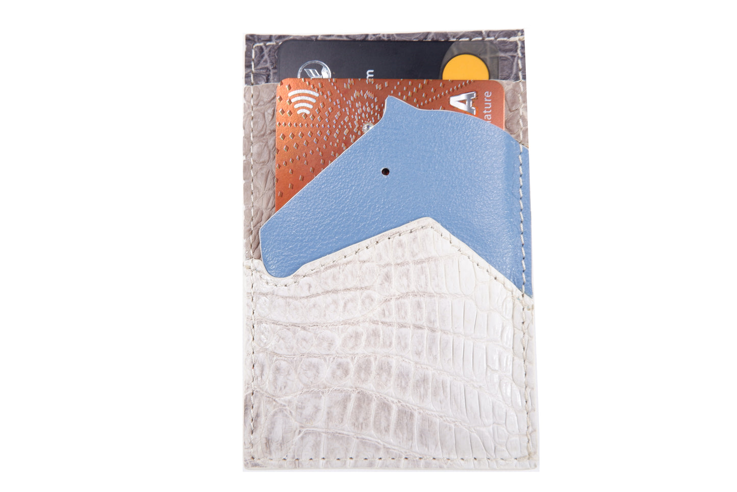 Genuine Crocodile Skin Leather Slim Vertical Business & Credit Card Holder Sleeve Wallet with Hidalgo Horse Design