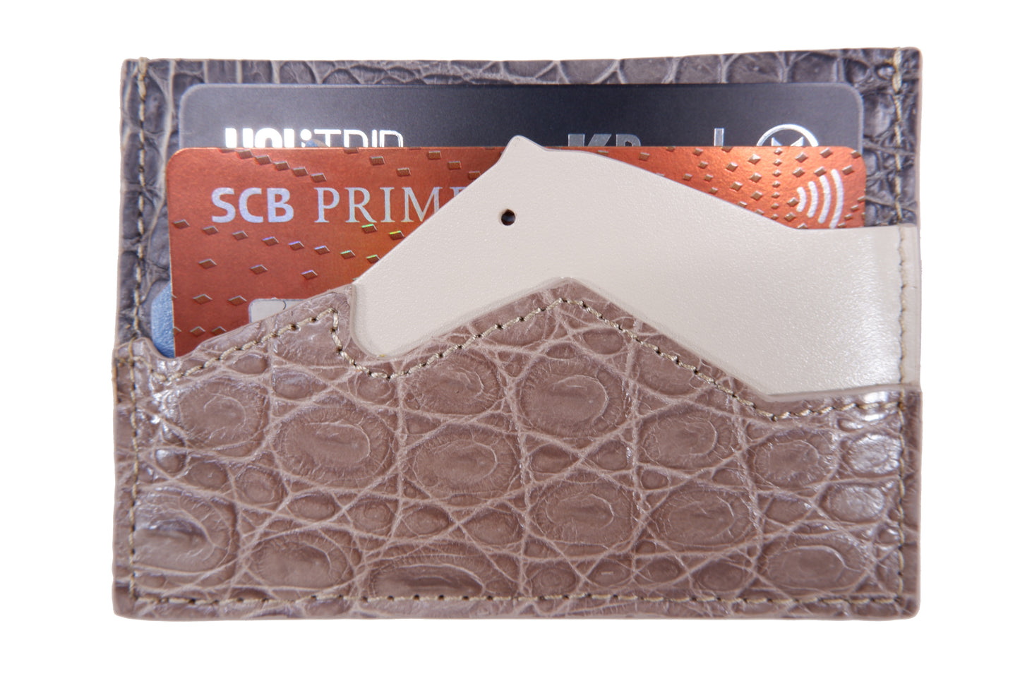 Genuine Crocodile Skin Leather Slim Business & Credit Card Holder Sleeve Wallet with Hidalgo Horse Design
