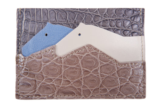 Genuine Crocodile Skin Leather Slim Business & Credit Card Holder Sleeve Wallet with Hidalgo Horse Design