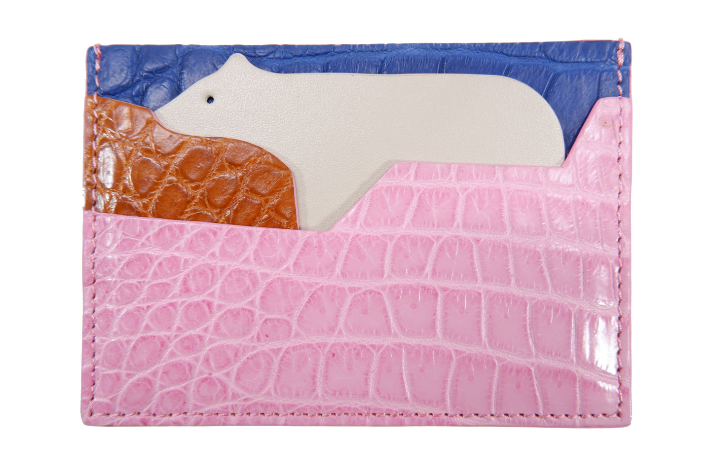 Genuine Crocodile Skin Leather Slim Business & Credit Card Holder Sleeve Wallet with Polar Bear Design