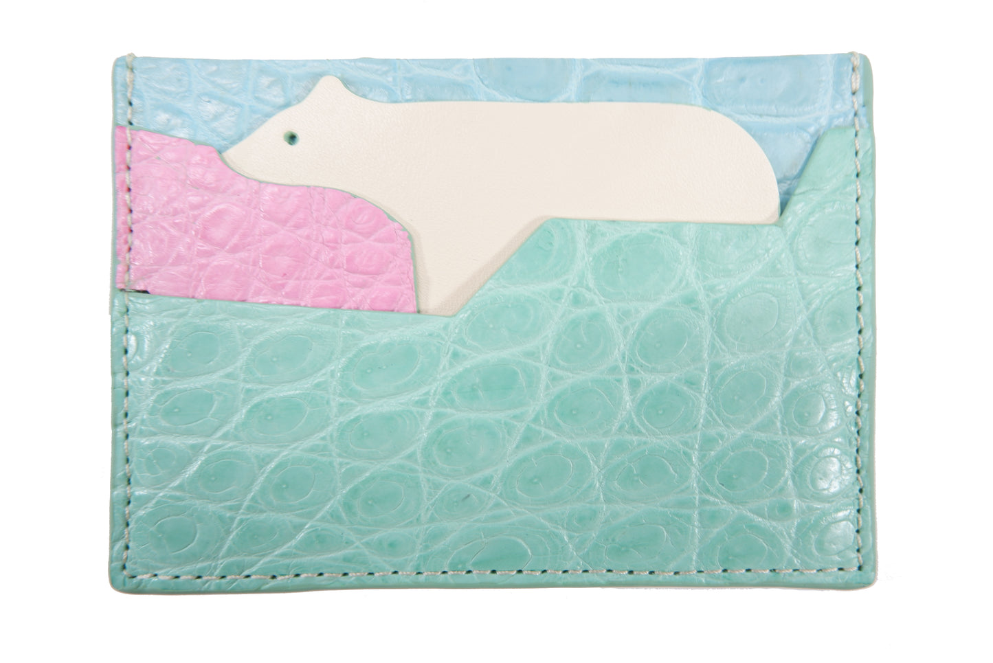 Genuine Crocodile Skin Leather Slim Business & Credit Card Holder Sleeve Wallet with Polar Bear Design