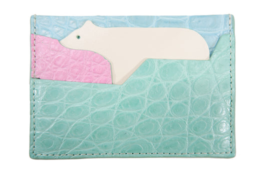 Genuine Crocodile Skin Leather Slim Business & Credit Card Holder Sleeve Wallet with Polar Bear Design