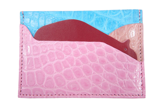 Genuine Crocodile Skin Leather Slim Business & Credit Card Holder Sleeve Wallet with Hippopotamus Design