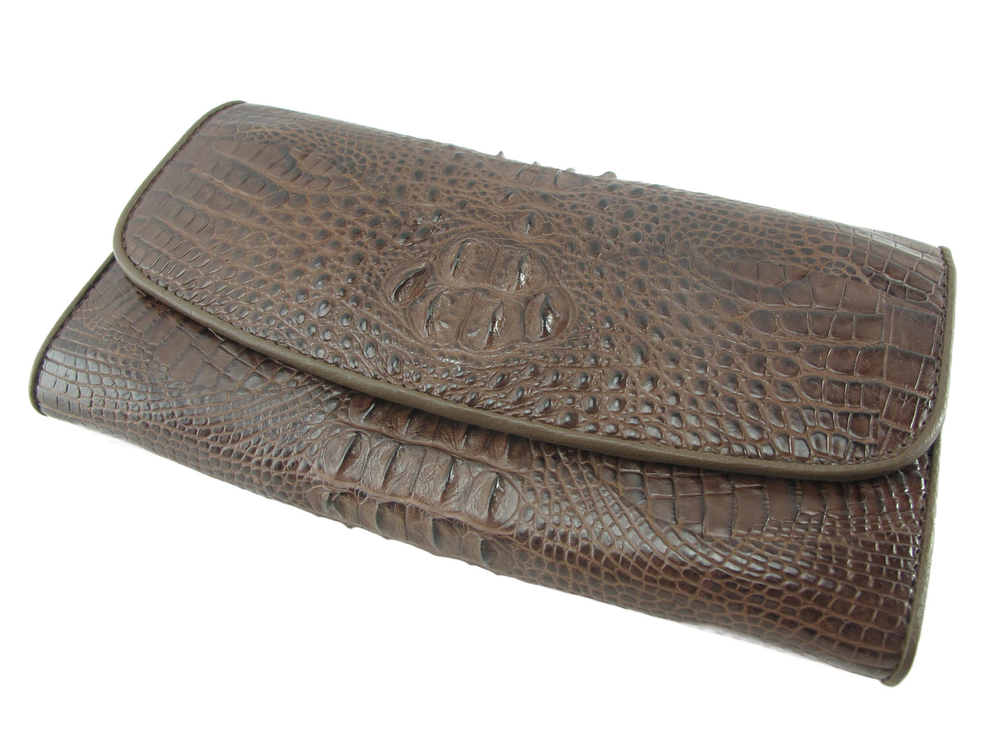 Genuine Crocodile Hornback Skin Leather Women's Trifold Clutch Wallet Purse