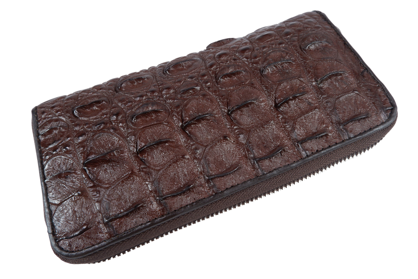 Genuine Crocodile Half Backbone Skin Leather Zip Around Clutch Wallet Purse