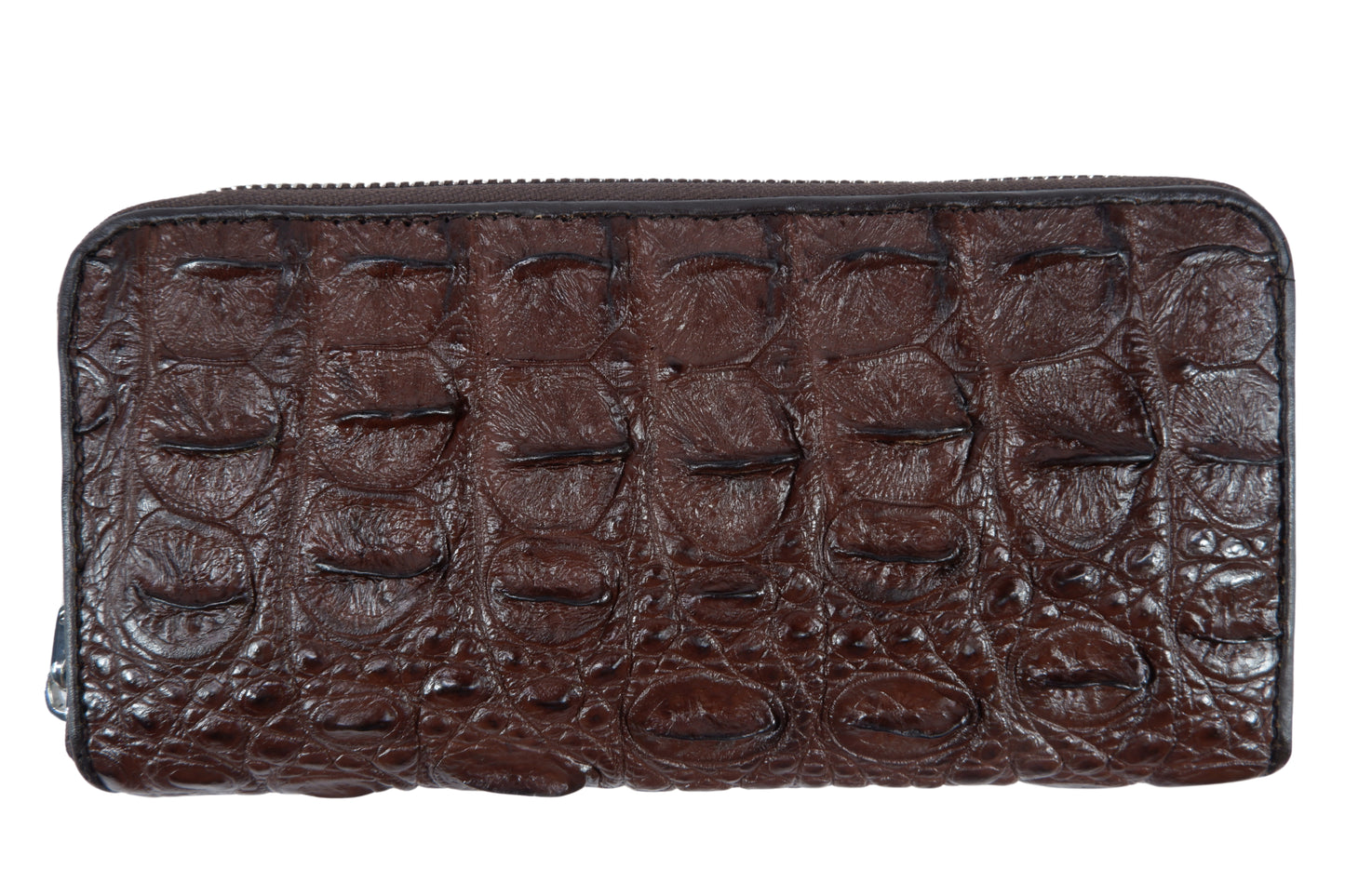 Genuine Crocodile Half Backbone Skin Leather Zip Around Clutch Wallet Purse